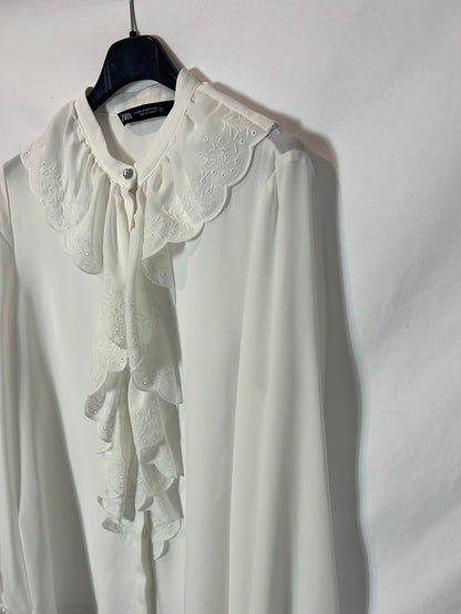 ZARA. White flowing blouse with ruffles. Size XS