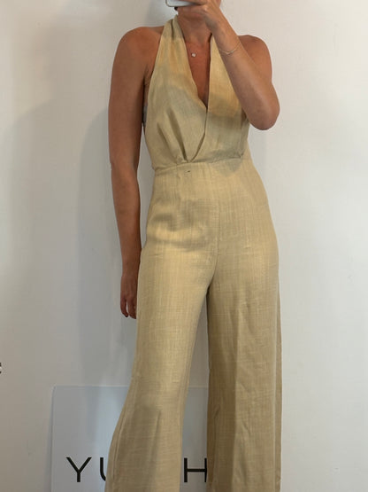 SEZANE EDITIONS. Long fluid beige jumpsuit T.36