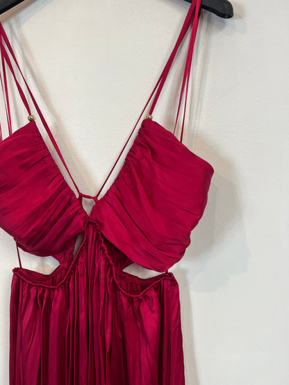 ZARA. Vestido largo plisado burdeos T.s