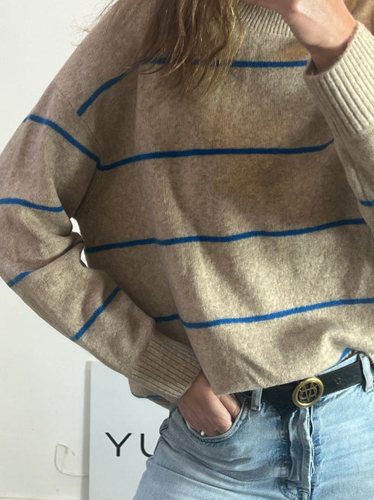 MANGO. Jersey beige rayas T.m