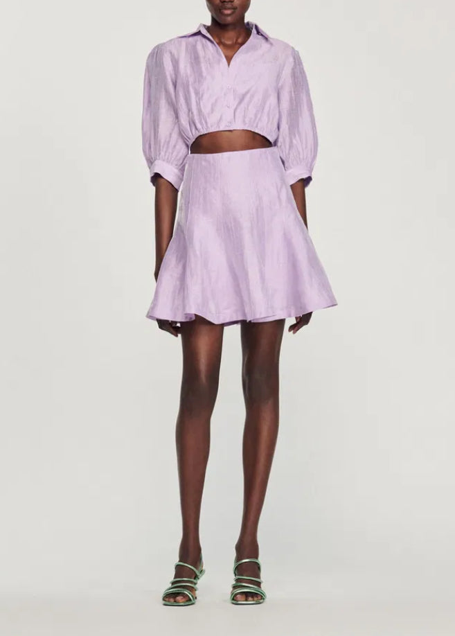 Vestido corto lino malva abertura