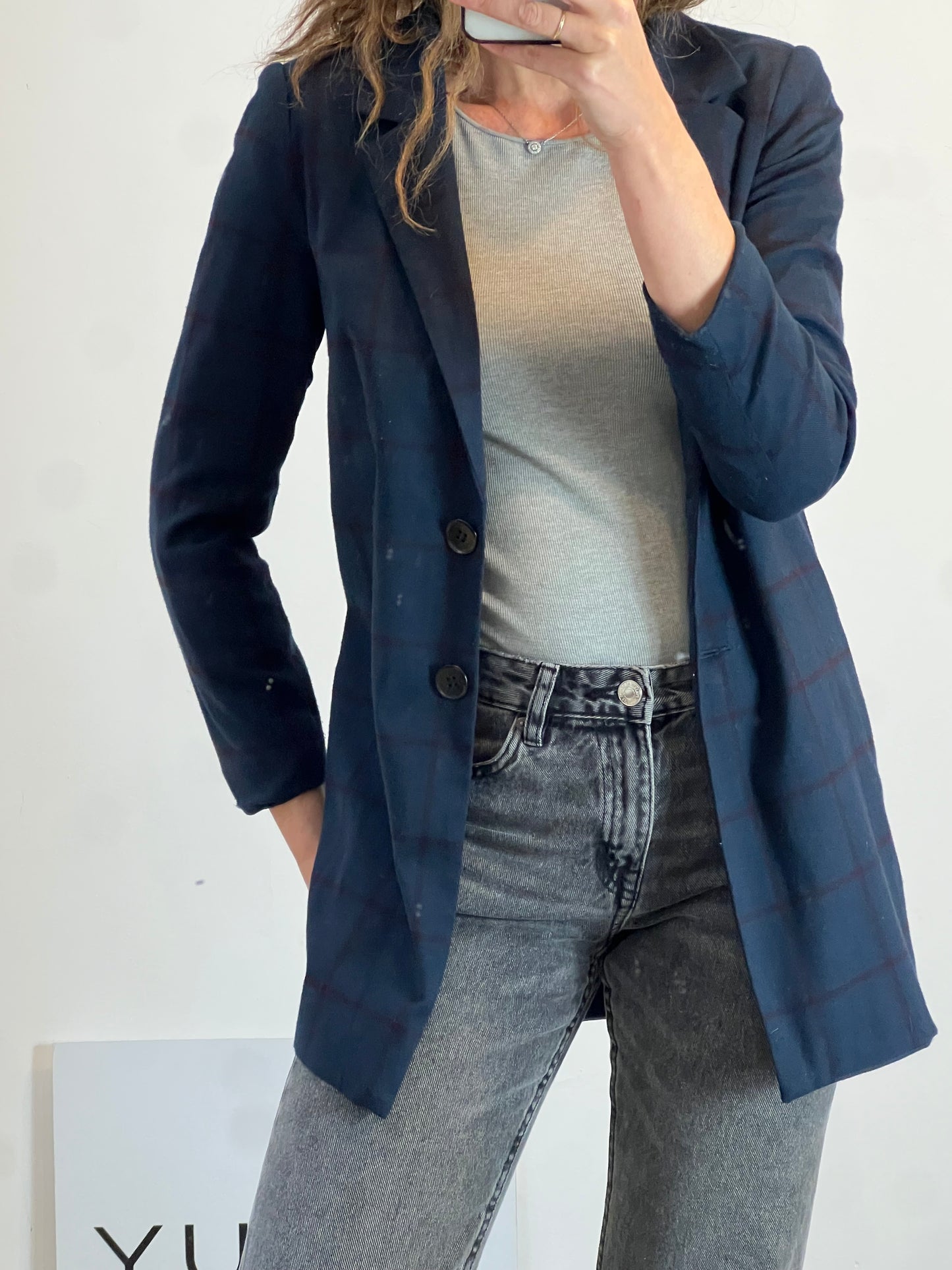 VILA. Long blue and burgundy jacket. TM