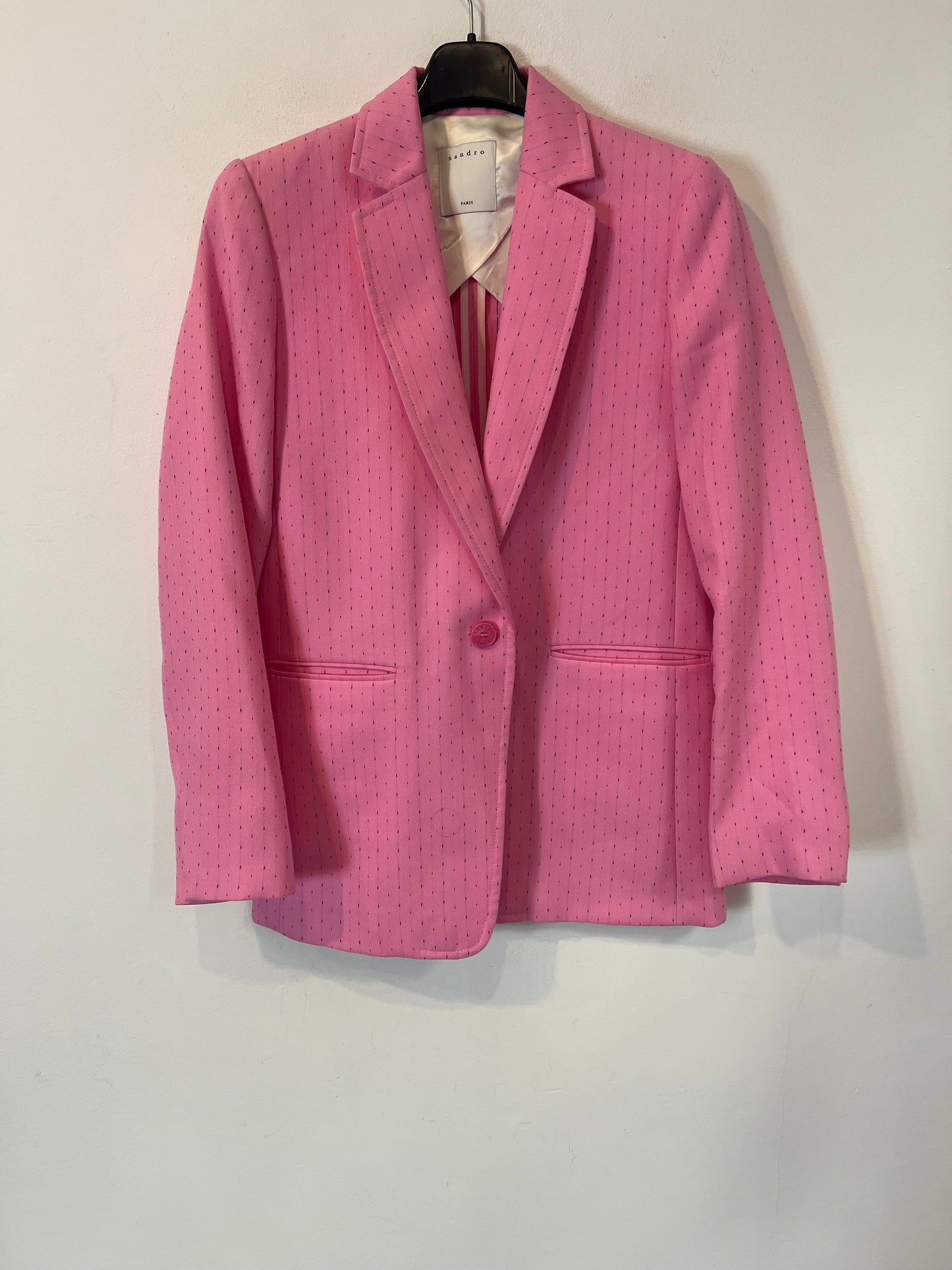 SANDRO. Traje de chaqueta rosa rayas T.36/38