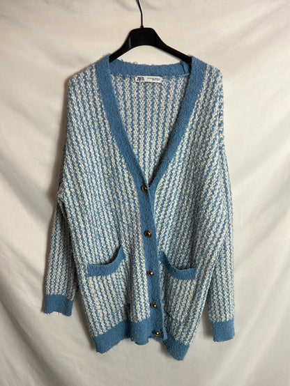 ZARA. Cárdigan bicolor textura botones dorados. T XS-S