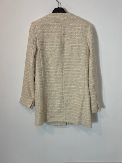 ZARA. Chaqueta larga tweed hilos brillo. TXS