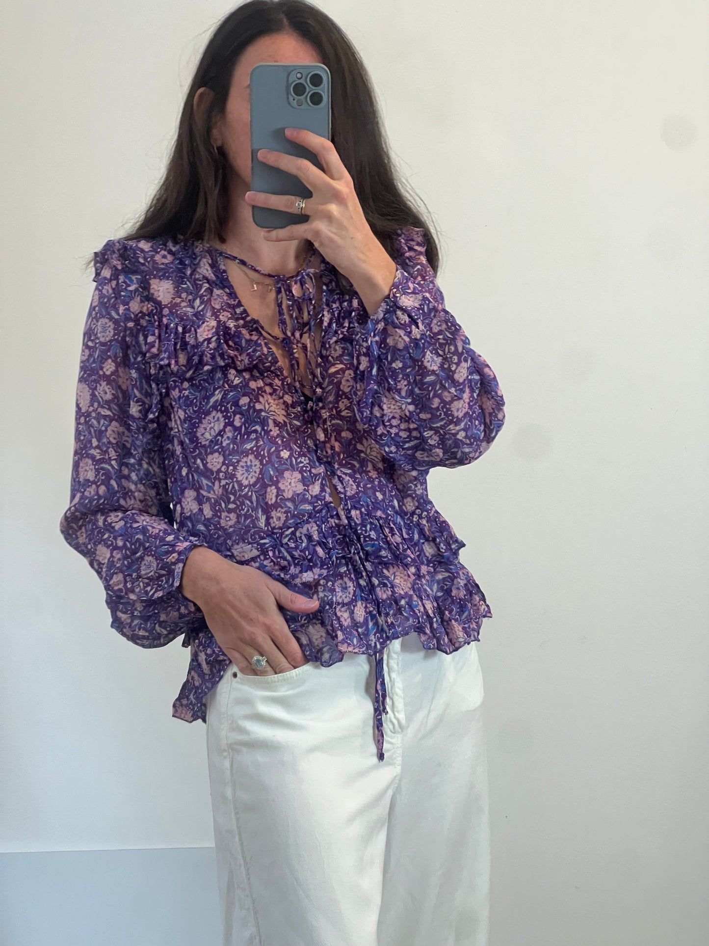 MAJE. Blusa morada estampada fluida