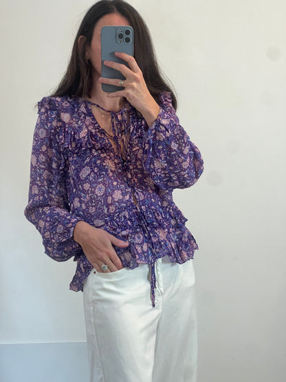 MAJE. Blusa morada estampada fluida