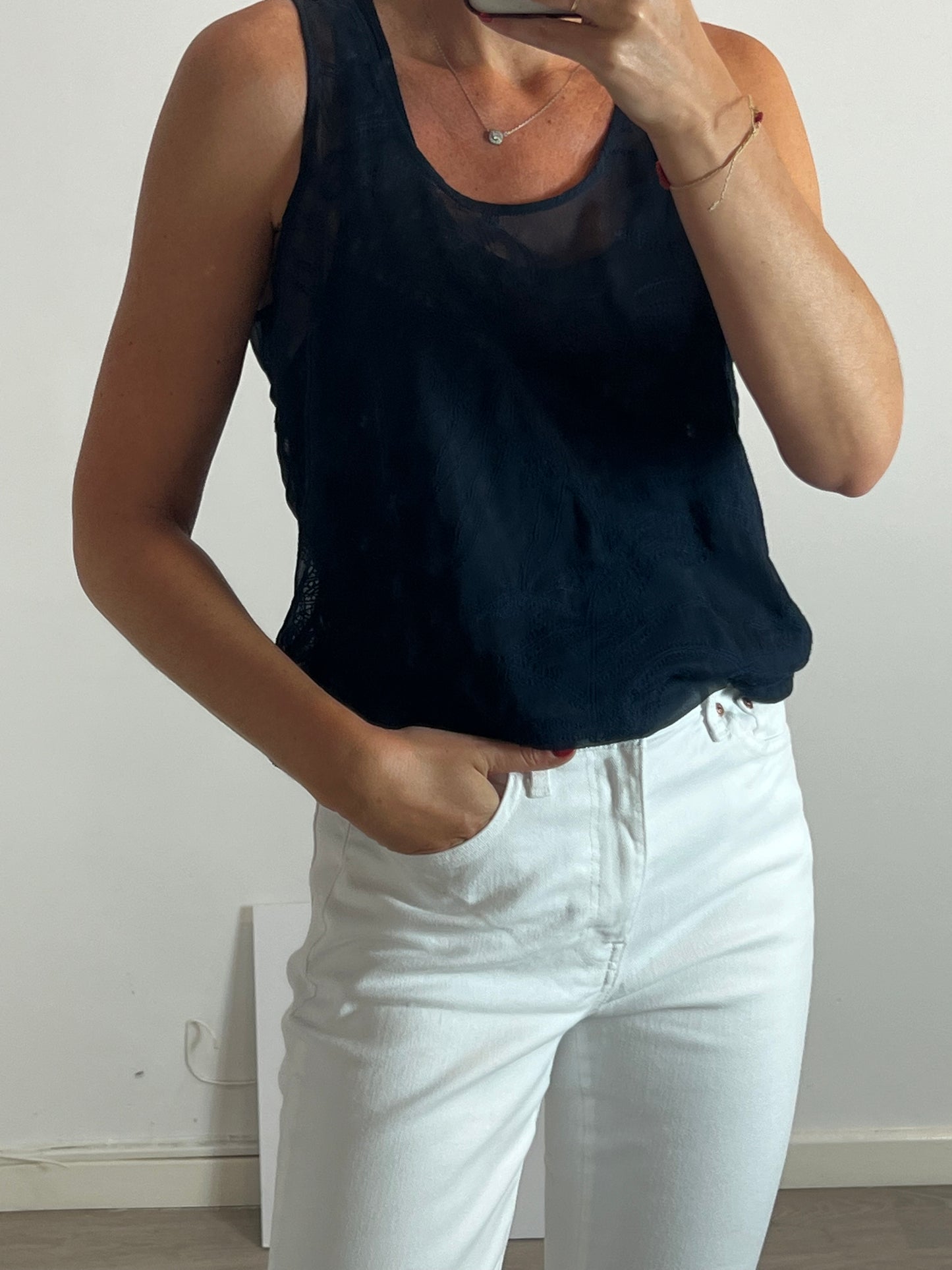 MAISON SCOTCH. Double-layered embroidered blue top. Size 3(L)