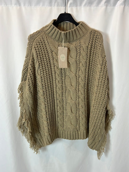 HUG&amp;CLAU. Beige poncho with 8-point stitches (s/m)