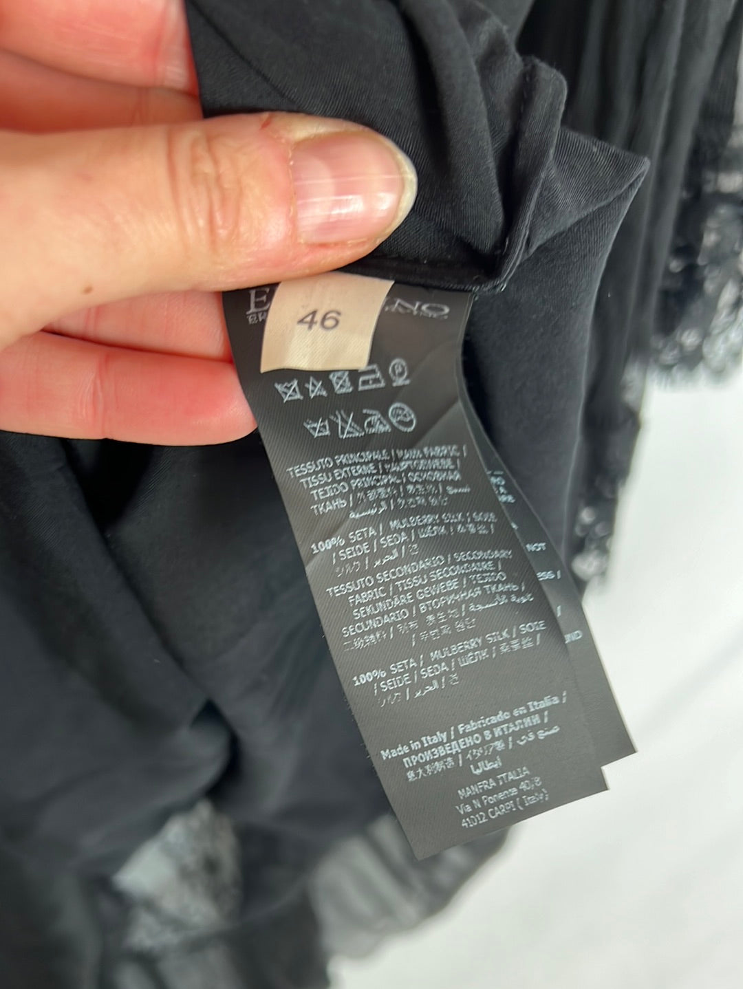 ERMANNO SCERVINO. Vestido negro seda y encaje. T 42