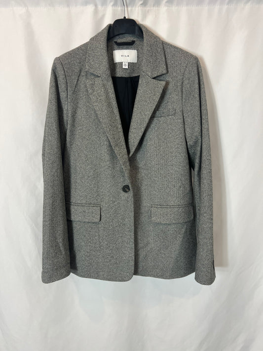 VILA. Blazer espiga gris. T 36