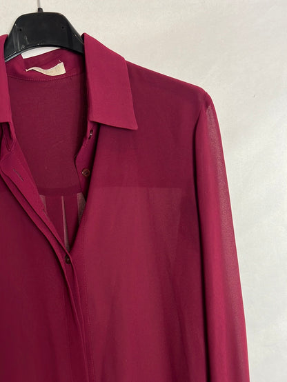 BIMANI. Blusa burdeos semitransparente T.s