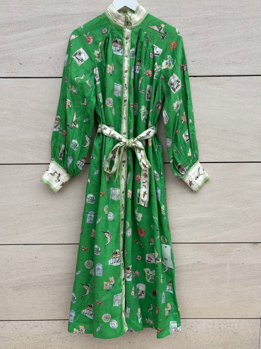 ALÉMAIS. Vestido lino abotonado estampado