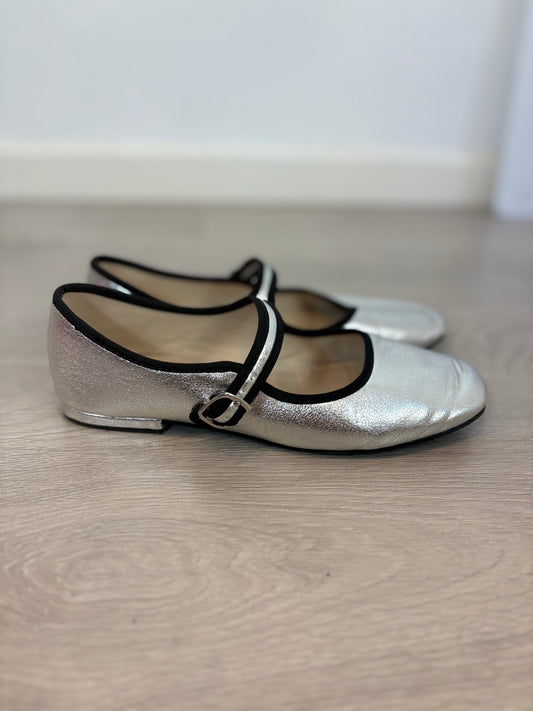 ZARA. Bailarinas plateadas hebilla. T 37