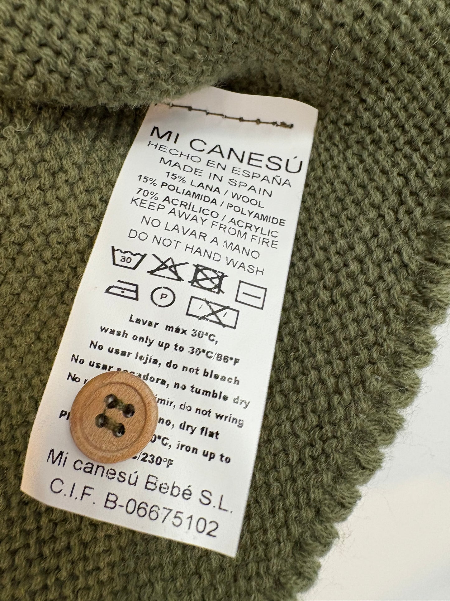 MI CANESÚ. Chaqueta punto verde caza. T 24 meses