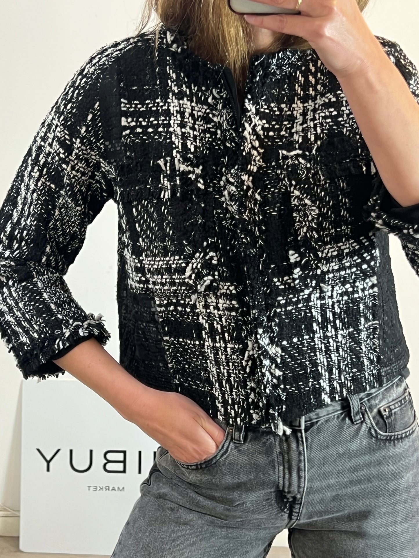 TERIA YABAR. Black tweed jacket. T.S.