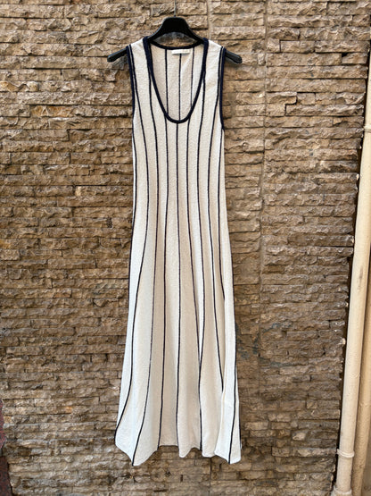 ZARA. Vestido punto elástico beige y azul