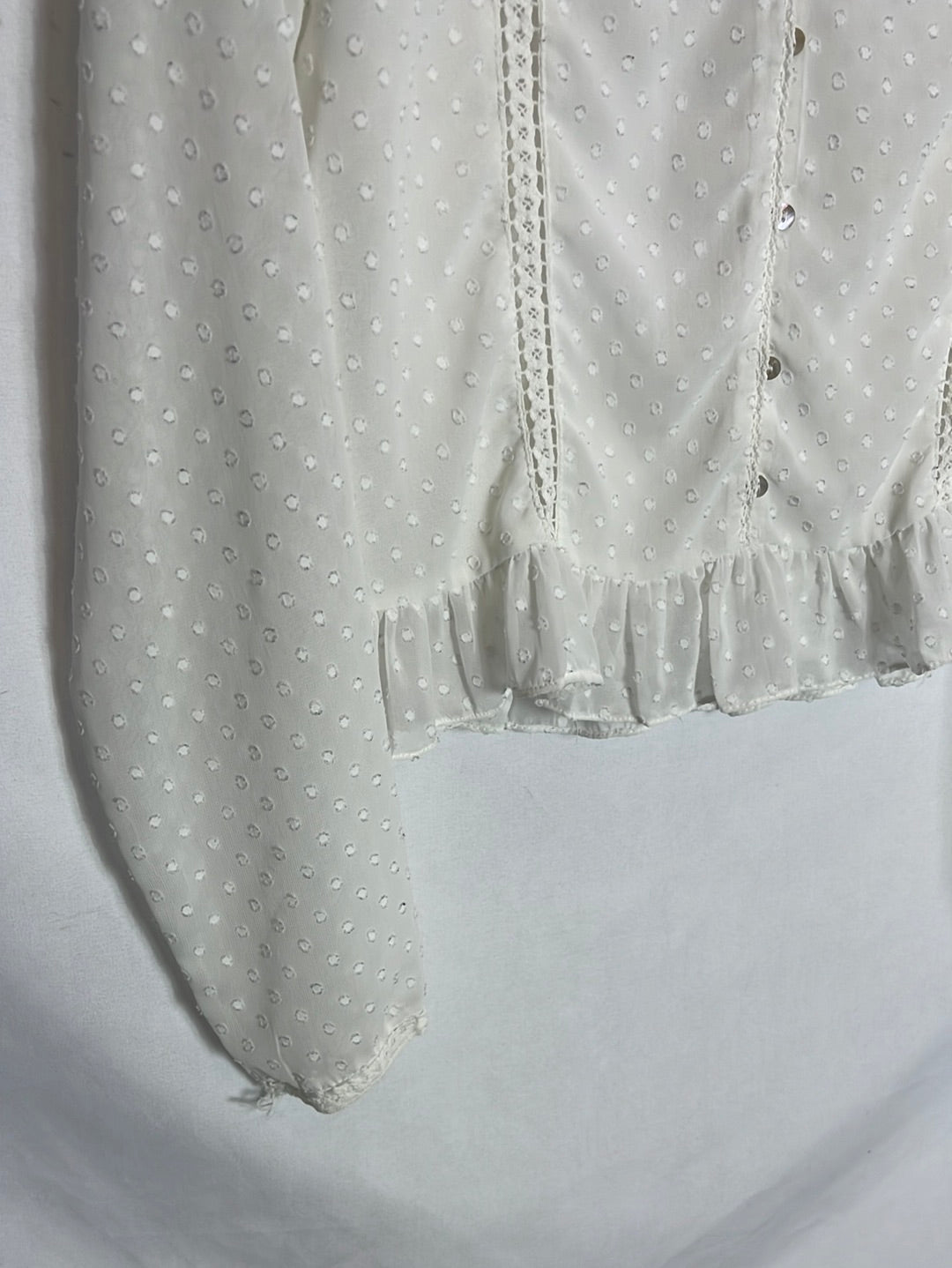 ZARA. White semi-sheer polka dot blouse. XS