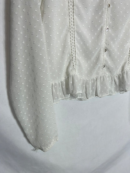 ZARA. White semi-sheer polka dot blouse. XS
