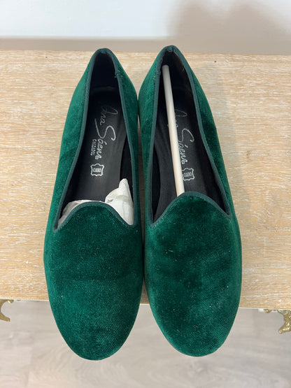 ANA SAENZ. Green velvet slippers T.37