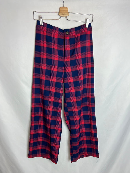 MAU LOA. Wide-legged blue and red checked trousers. TL (M)