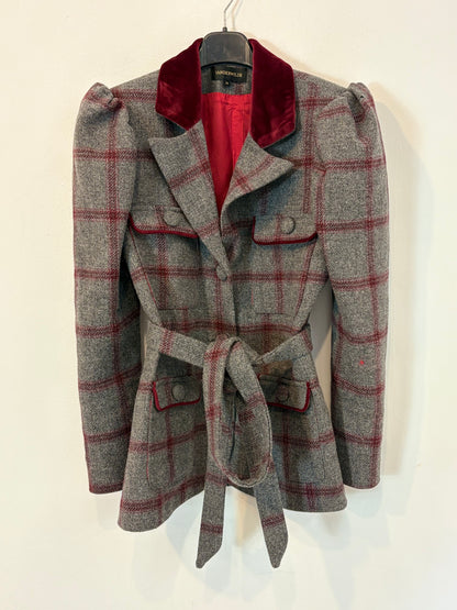 VANDERWILDE. Chaqueta gris lana detalles terciopelo