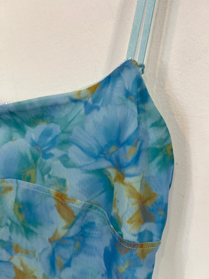 ZARA. Vestido flores azul tull T.m