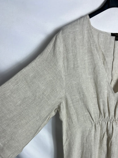 MASSIMO DUTTI. Beige linen midi dress. TS (M)