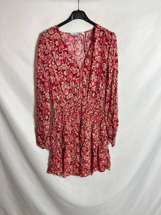 ZARA. Vestido corto estampado volantes. T S