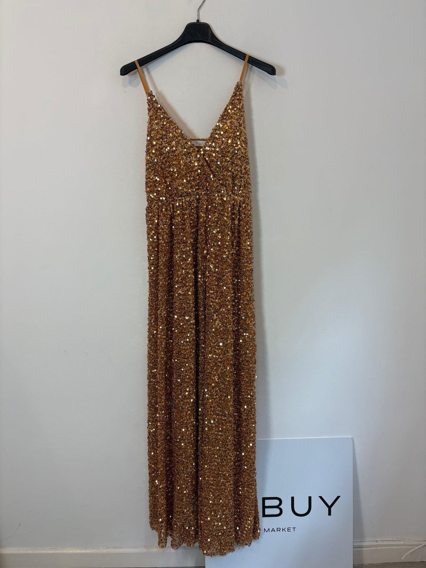 ZARA. Long gold sequin dress. TS