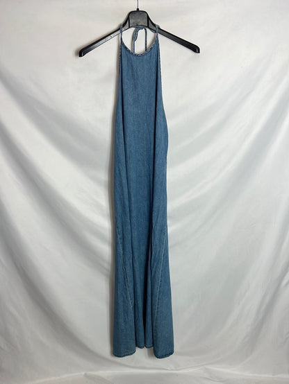 ZARA. Vestido denim midi cuello halter. T M