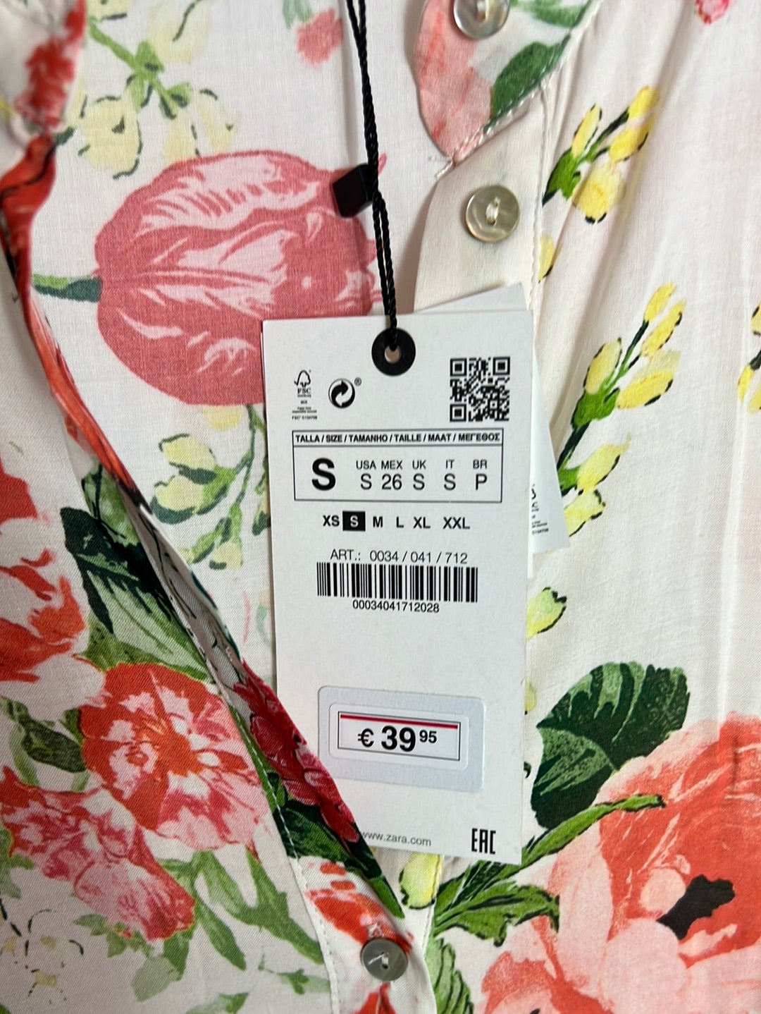 ZARA. Vestido flores camisero T.s