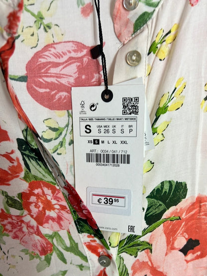 ZARA. Vestido flores camisero T.s