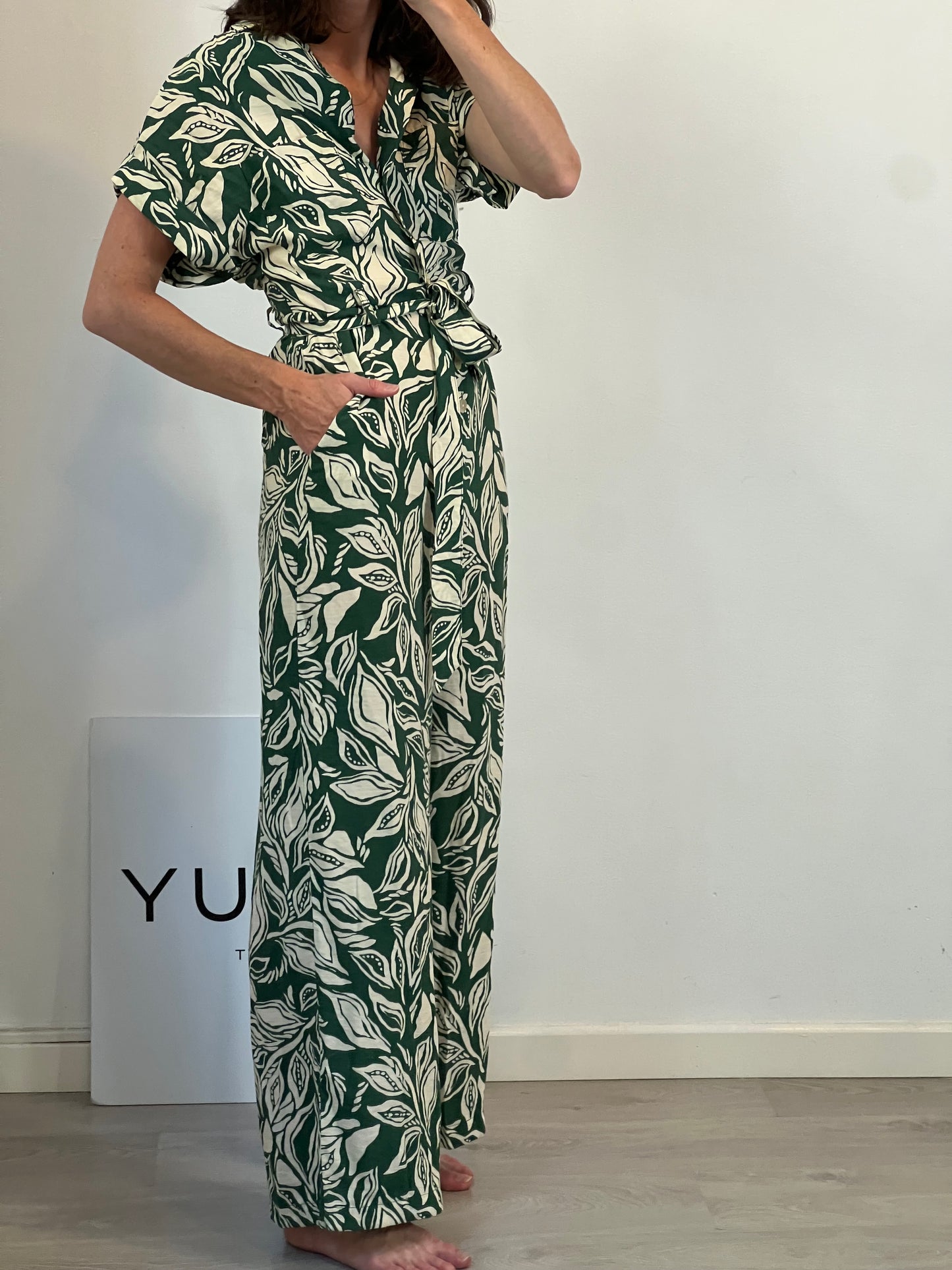 MANGO. Green printed long jumpsuit. TS