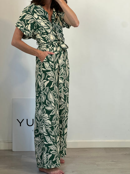 MANGO. Green printed long jumpsuit. TS
