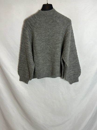 ZARA. Jersey gris cuello perkins T.m