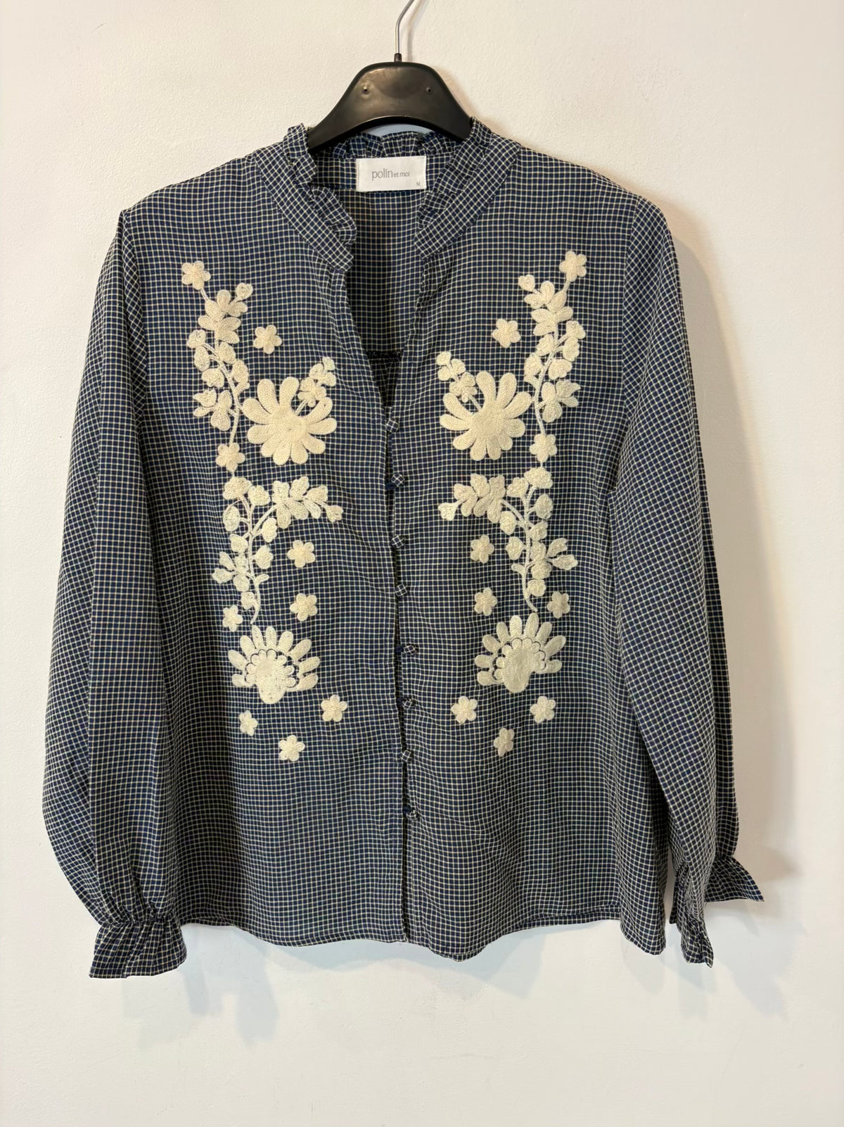 POLIN ET MOI. Blusa cuadros bordada