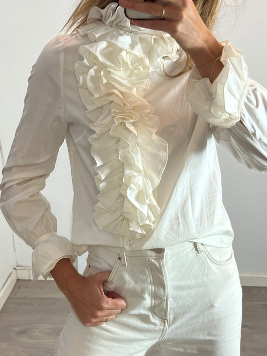 COSSY. Blusa crema volantes T.M