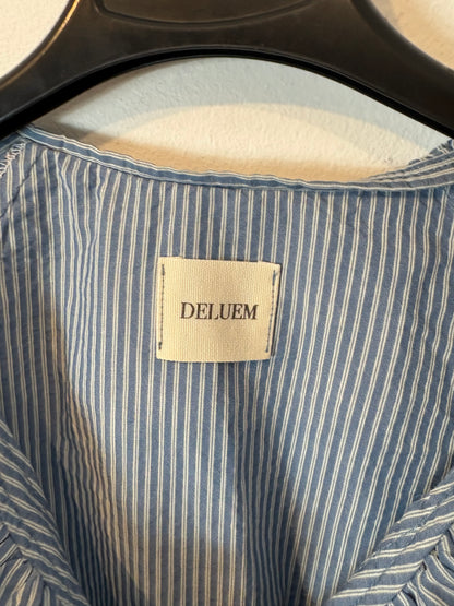DELUEM. Striped blouse with ruffled collar. TS/M
