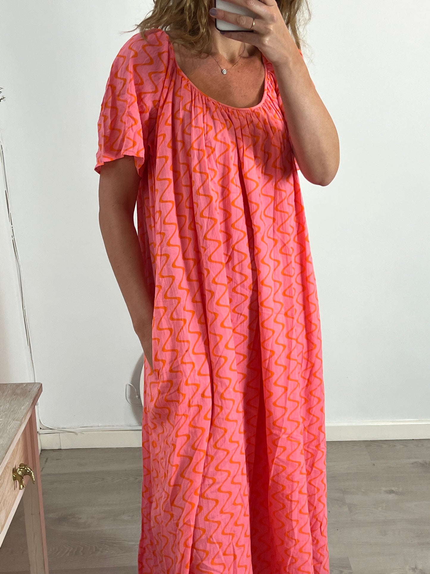ZARA. Pink zigzag orange dress. Size XS (S/M) – Hibuy market