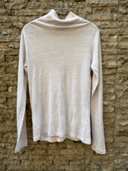 IRO. Top beige lino manga larga