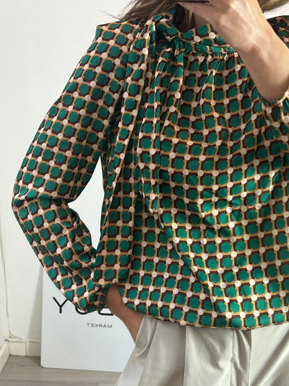 OTRAS. Blusa estampado retro lazada. T M