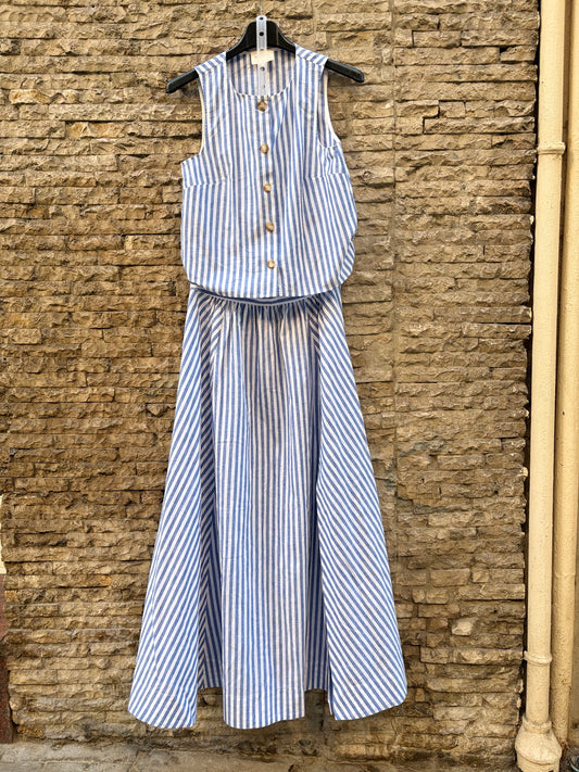 SÉZANE. Conjunto top y falda larga rayas mezcla
