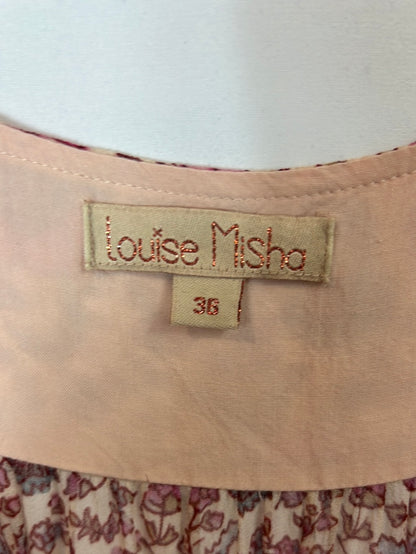 LOUISE MISHA. Vestido beige cruzado flores T.36
