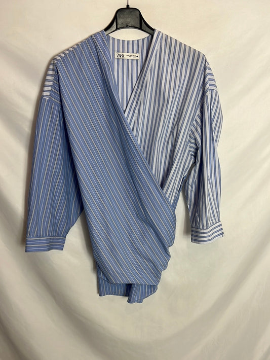 ZARA. Blusa cruzada rayas estilo oversized. T XS