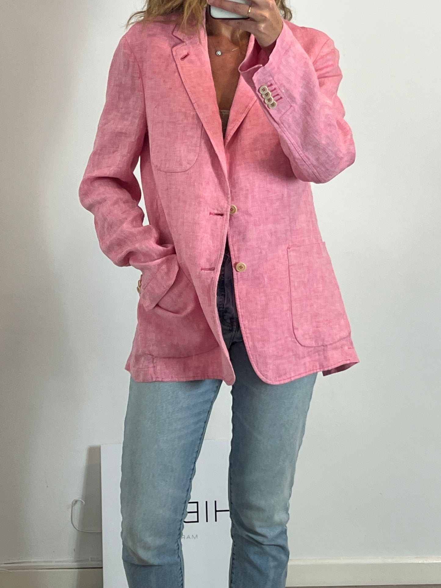 ASPESI. Pink 100%linen Tl blazer