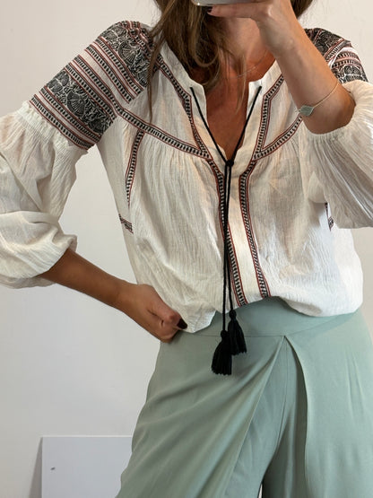 MAJE. Blusa algodón bordados. T 1 (S)