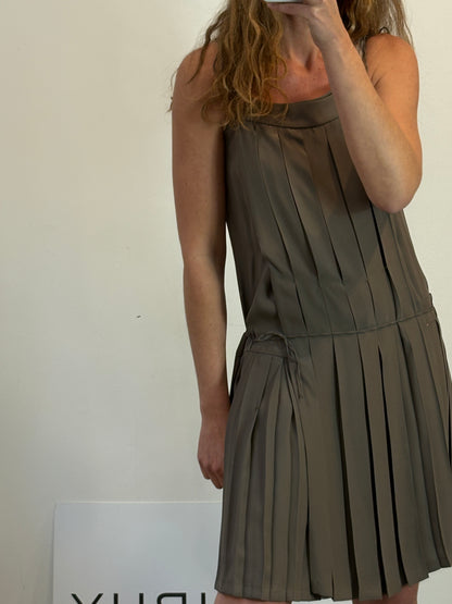 SPORTMAX. Vestido tablas caqui seda