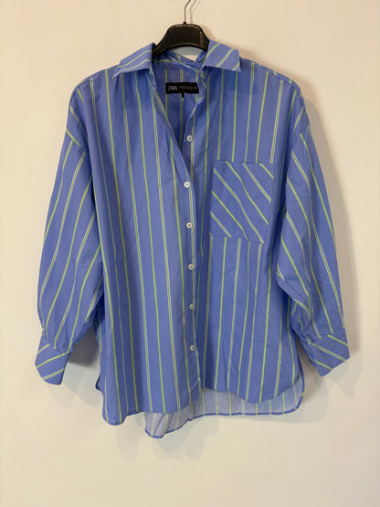 ZARA. Blue shirt with green stripes. XS (S/M)