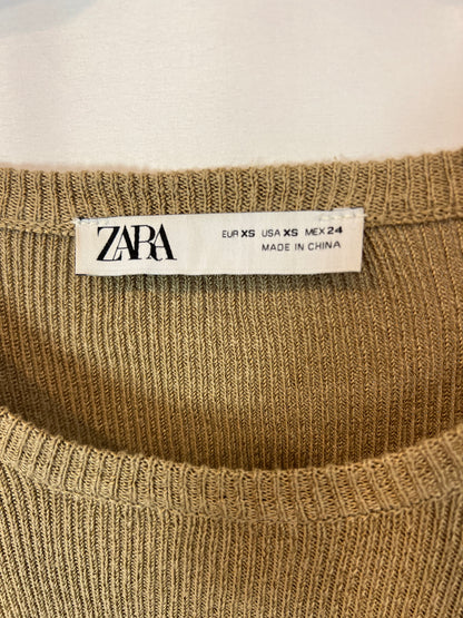 ZARA. Vestido midi doble textura rayas. T XS